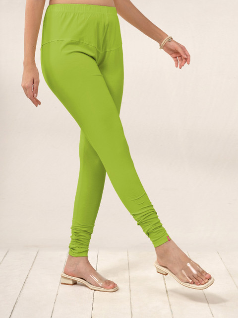 LYRA Women Lime Green Solid Churidar Length Leggings - Image 4