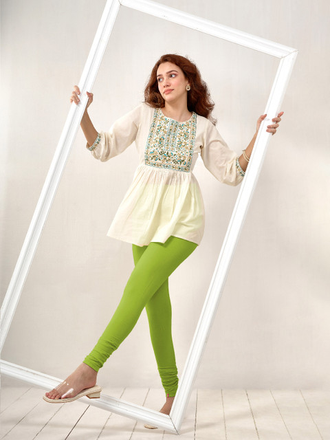LYRA Women Lime Green Solid Churidar Length Leggings