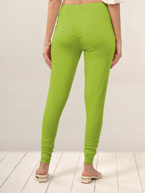 LYRA Women Lime Green Solid Churidar Length Leggings - Image 3