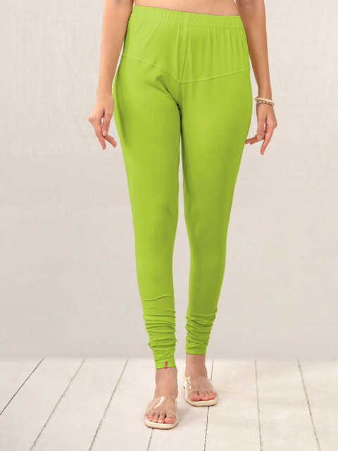 LYRA Women Lime Green Solid Churidar Length Leggings - Image 2