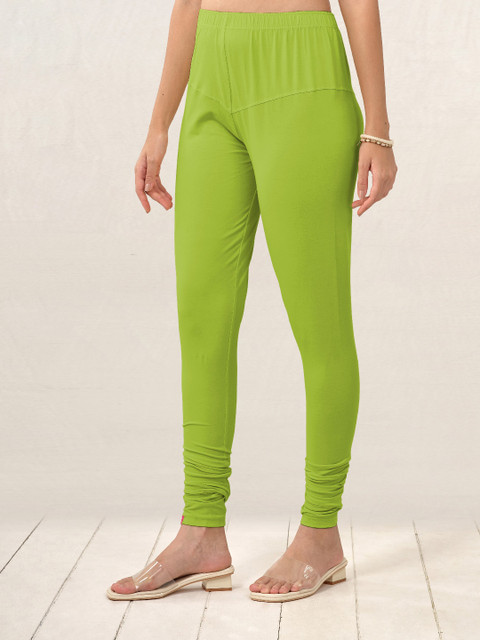 LYRA Women Lime Green Solid Churidar Length Leggings - Image 5