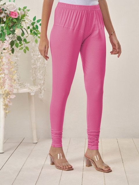 LYRA Women Pink Solid Churidar-Length Leggings - Image 4