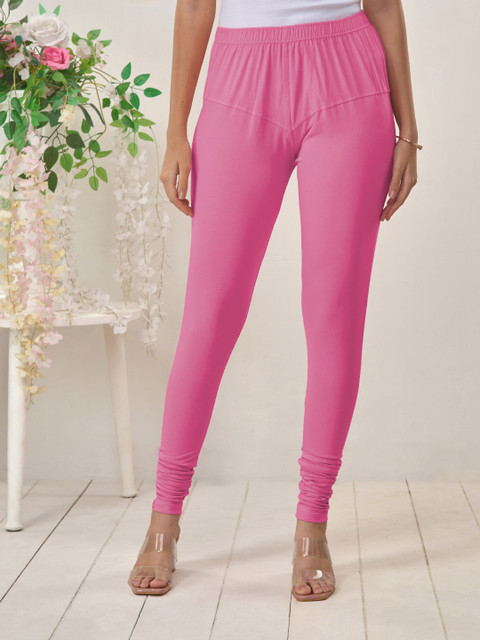 LYRA Women Pink Solid Churidar-Length Leggings - Image 2