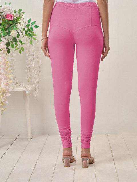 LYRA Women Pink Solid Churidar-Length Leggings - Image 3