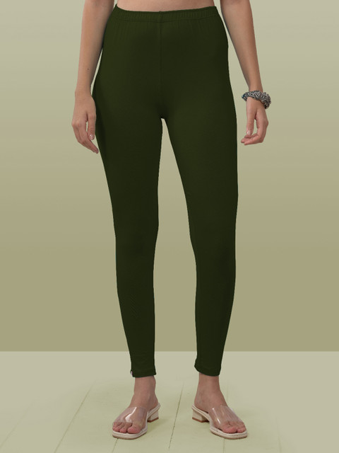 LYRA Women Green Solid Ankle-Length Leggings