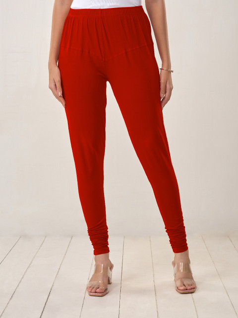 LYRA Women Red Solid Churidar-Length Leggings - Image 2