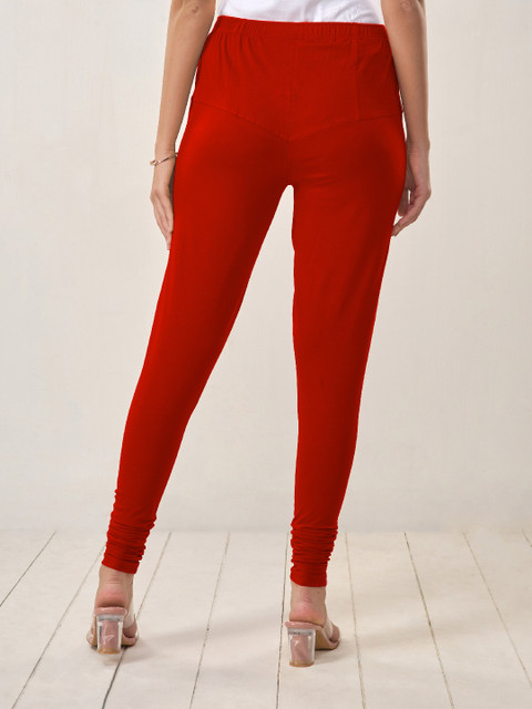 LYRA Women Red Solid Churidar-Length Leggings - Image 3