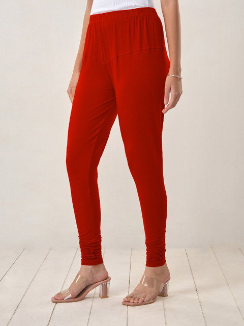 LYRA Women Red Solid Churidar-Length Leggings - Image 5