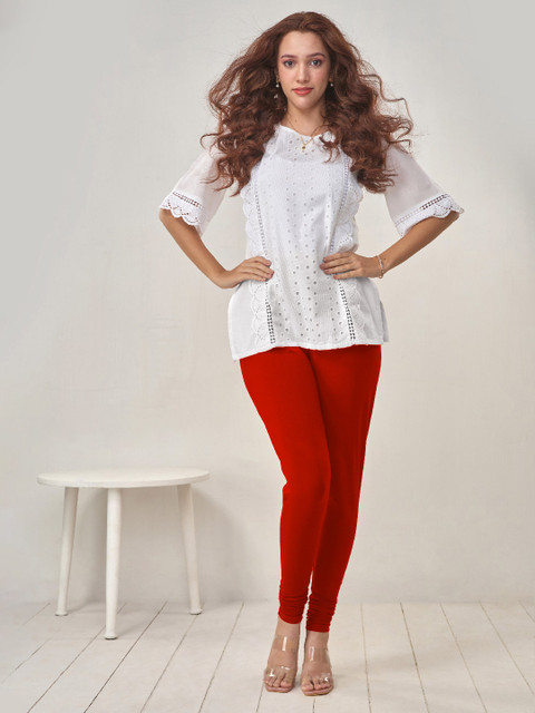 LYRA Women Red Solid Churidar-Length Leggings
