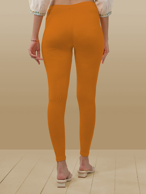 LYRA Women Rust Orange Solid Ankle-Length Leggings - Image 4