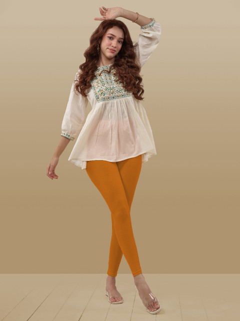 LYRA Women Rust Orange Solid Ankle-Length Leggings - Image 6