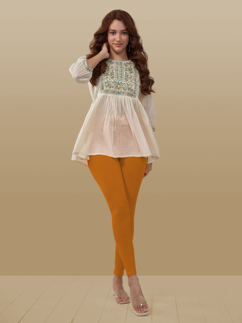 LYRA Women Rust Orange Solid Ankle-Length Leggings - Image 5