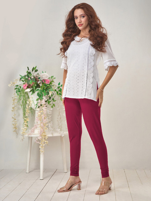 LYRA Women Magenta Solid Churidar-Length Leggings
