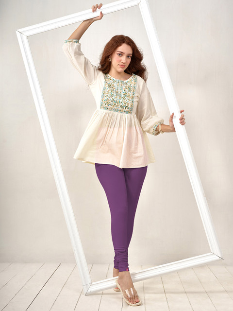 LYRA Women Purple Solid Churidar Length Leggings