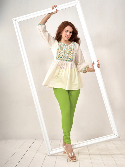 LYRA Women Lime Green Solid Churidar Length Leggings