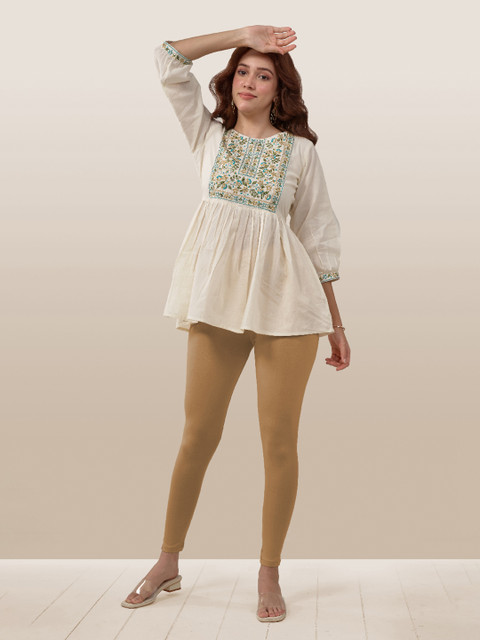 LYRA Women Beige Solid Ankle-Length Leggings - Image 5