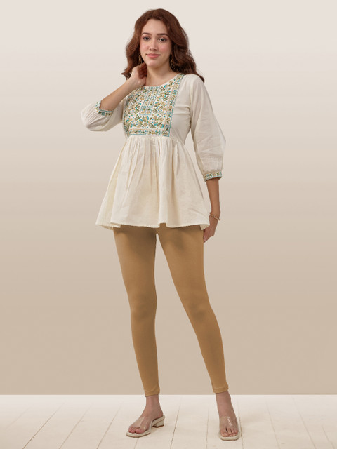 LYRA Women Beige Solid Ankle-Length Leggings - Image 6