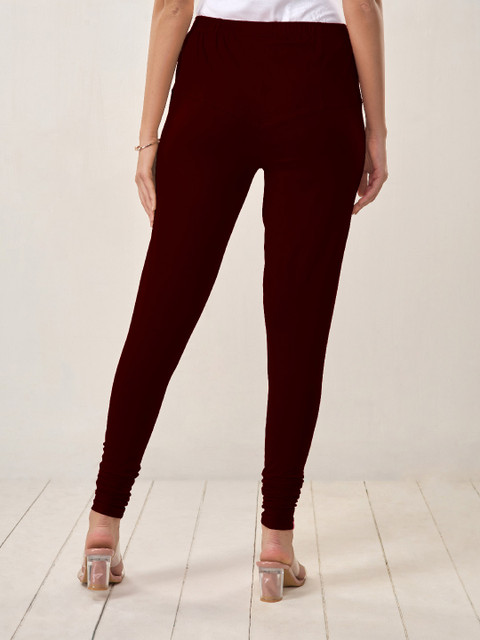 LYRA Women Maroon Solid Churidar-Length Leggings - Image 3