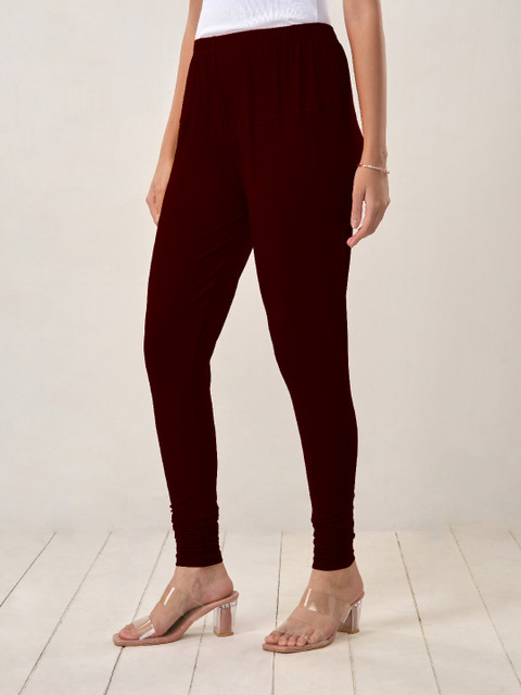 LYRA Women Maroon Solid Churidar-Length Leggings - Image 5