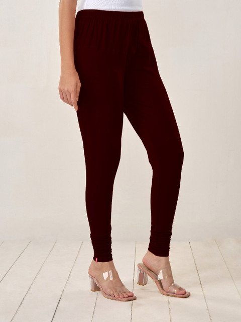 LYRA Women Maroon Solid Churidar-Length Leggings - Image 4