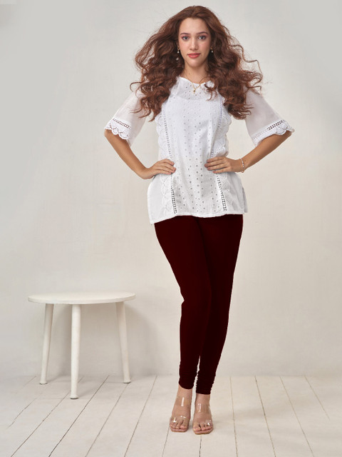 LYRA Women Maroon Solid Churidar-Length Leggings - Image 6