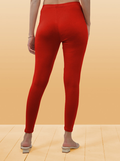 LYRA Women Burgundy Solid Cotton Ankle Length Leggings - Image 4