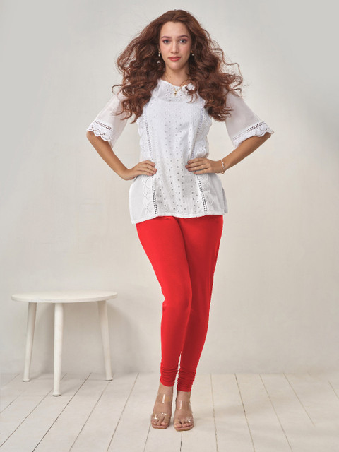 LYRA Women Red Solid Churidar Length Leggings