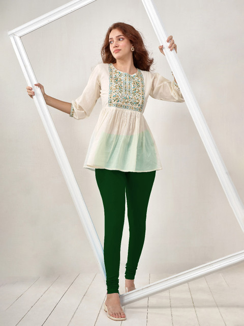 LYRA Women Bottle Green Solid Churidar Length Leggings