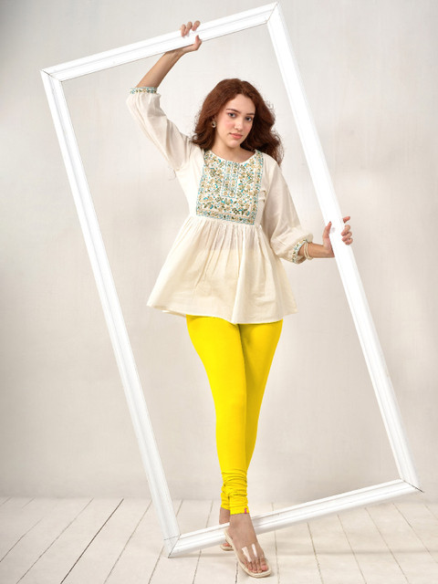 LYRA Women Yellow Solid Churidar Length Leggings - Image 6