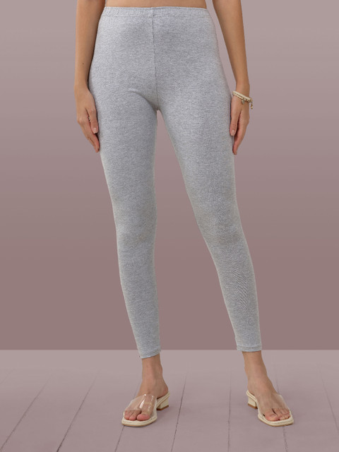 LYRA Women Grey Melange Solid Ankle Length Leggings