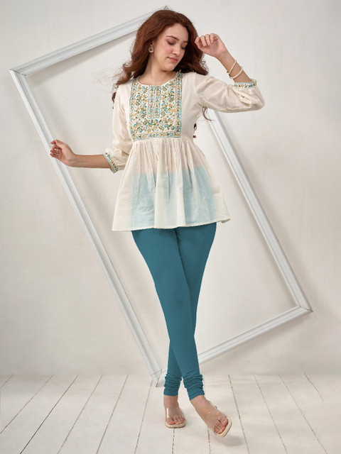 LYRA Women Teal Blue Solid Churidar Length Leggings