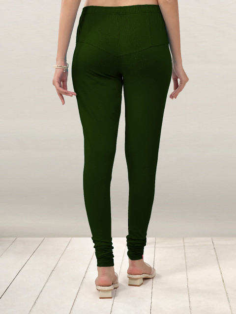 LYRA Women Green Solid Churidhar-Length Leggings - Image 5