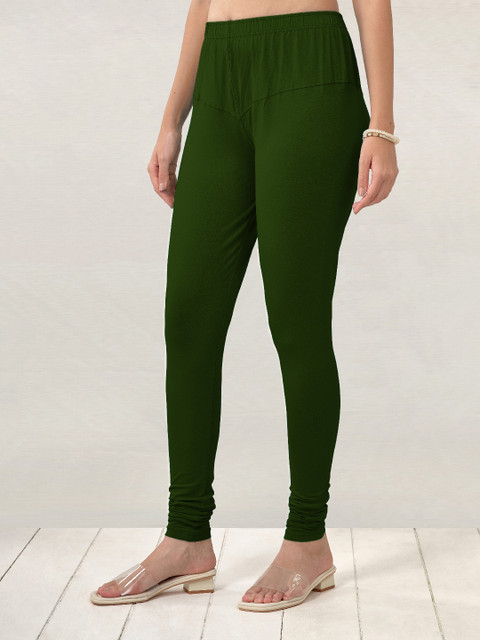 LYRA Women Green Solid Churidhar-Length Leggings - Image 4