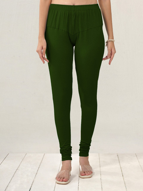 LYRA Women Green Solid Churidhar-Length Leggings - Image 2