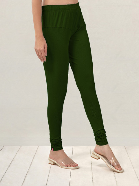 LYRA Women Green Solid Churidhar-Length Leggings - Image 3