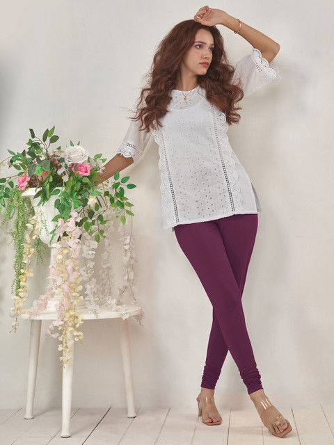 LYRA Women Violet Solid Churidar Length Leggings