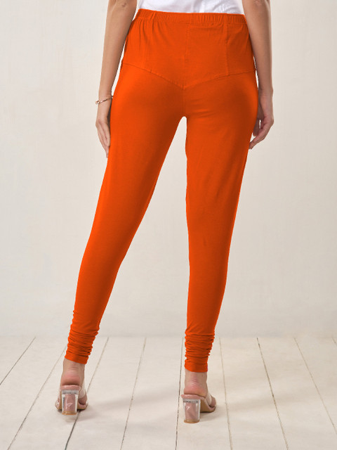 LYRA Women Orange Solid Cotton Churidar Leggings - Image 5