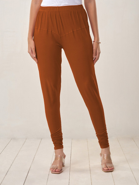 LYRA Women Rust Solid Churidar Length Leggings - Image 2
