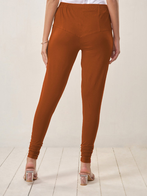 LYRA Women Rust Solid Churidar Length Leggings - Image 5