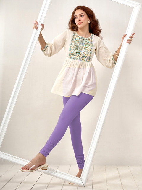 LYRA Women Lavender Coloured Solid Churidar Length Leggings