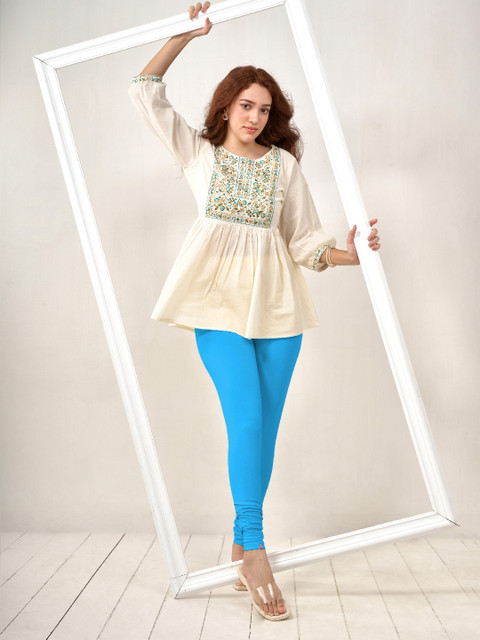 LYRA Women Blue Solid Churidar Length Leggings