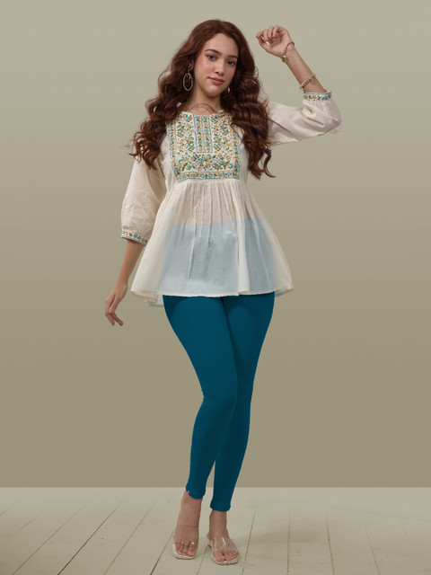 LYRA Women Turquoise Blue Solid Ankle Length Leggings - Image 5