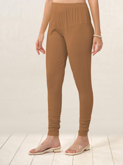 LYRA Women Brown Solid Churidar Length Leggings - Image 4