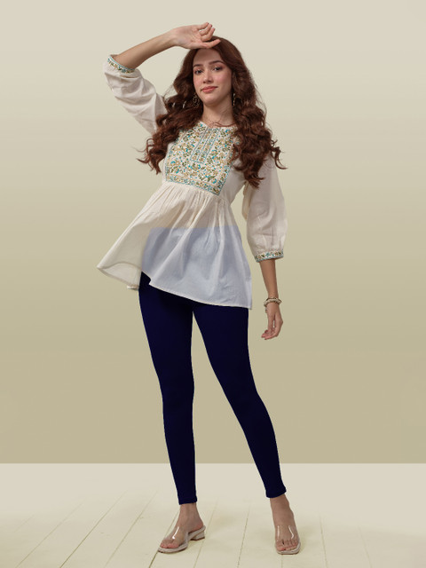 LYRA Women Blue Solid Ankle Length Leggings - Image 6