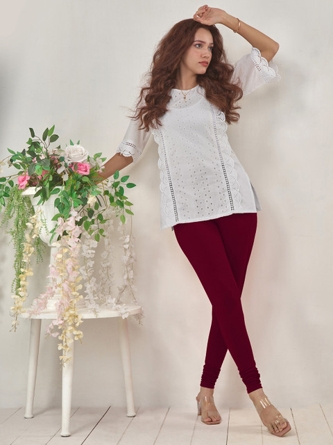 LYRA Women Maroon Solid Churidar Length Leggings