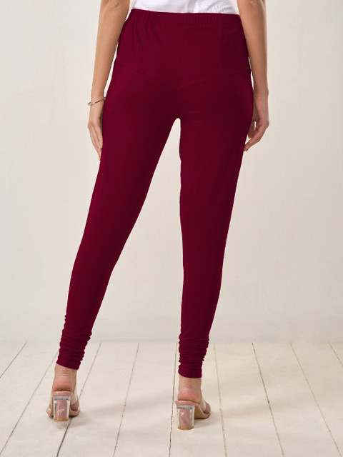 LYRA Women Maroon Solid Churidar Length Leggings - Image 5