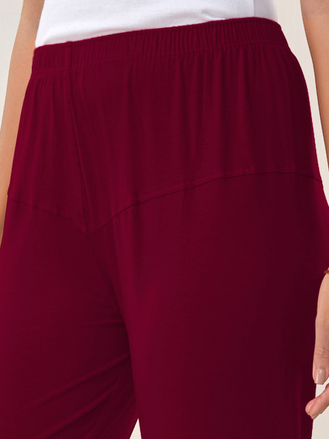 LYRA Women Maroon Solid Churidar Length Leggings - Image 7