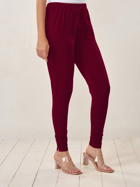 LYRA Women Maroon Solid Churidar Length Leggings - Image 3