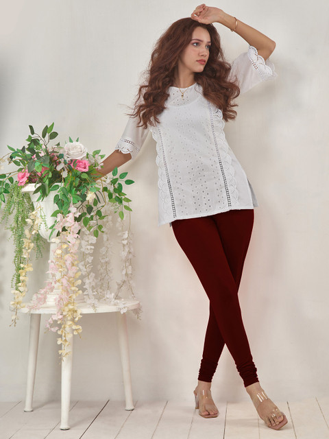 LYRA Women Maroon Solid Churidar Length Leggings