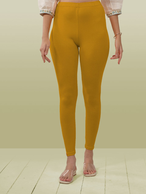 LYRA Women Mustard Yellow Solid Ankle Length Leggings